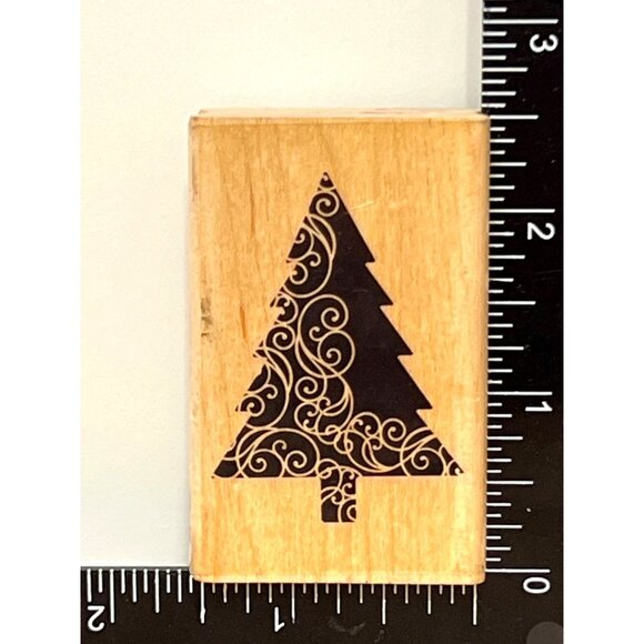 Christmas Tree With Swirls Wood Mounted Rubber Stamp By Stampabilities ER1109 - Picture 1 of 5